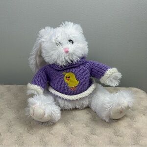Animal Adventure White Bunny Rabbit Plush Stuffed Purple Sweater Yellow Chick